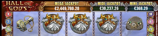 Chans att vinna stort på Hall of Gods som har en progressiv jackpott